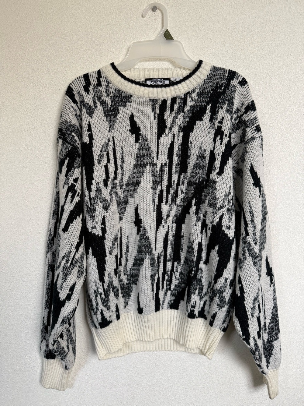 Sostanza Fashion Police Vintage Y2K  80s 90s Abstract Knit Sweater M Retro - Picture 2 of 7
